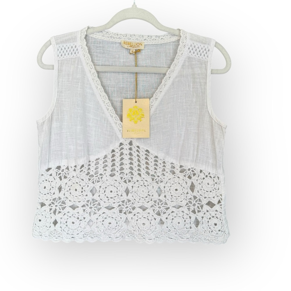NWT Rebellion White Cotton Crocheted Tank Top, Women's Size Medium